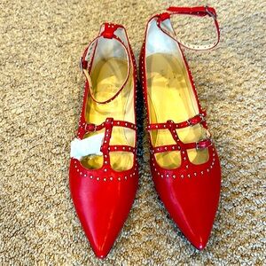 Marc Fisher red studded pointy flats